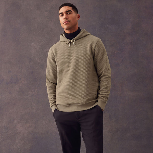 Light Stone Hooded Textured Overhead Hoodie