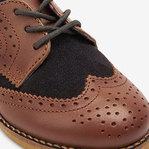 Tan Brown / Navy Blue Leather Brogue Shoes (Younger Boys)