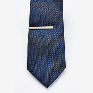 Navy Blue Recycled Polyester Textured Tie with Tie Clip