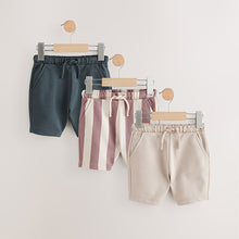 Load image into Gallery viewer, Burgandy Stripe/Charcoal Grey/Cement Jersey 100% Cotton Shorts 3 Pack (3mths-6yrs)
