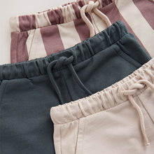 Load image into Gallery viewer, Burgandy Stripe/Charcoal Grey/Cement Jersey 100% Cotton Shorts 3 Pack (3mths-6yrs)
