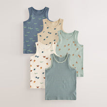 Load image into Gallery viewer, Mini Safari Print Cotton Vests 5 Pack (1.5-8yrs)
