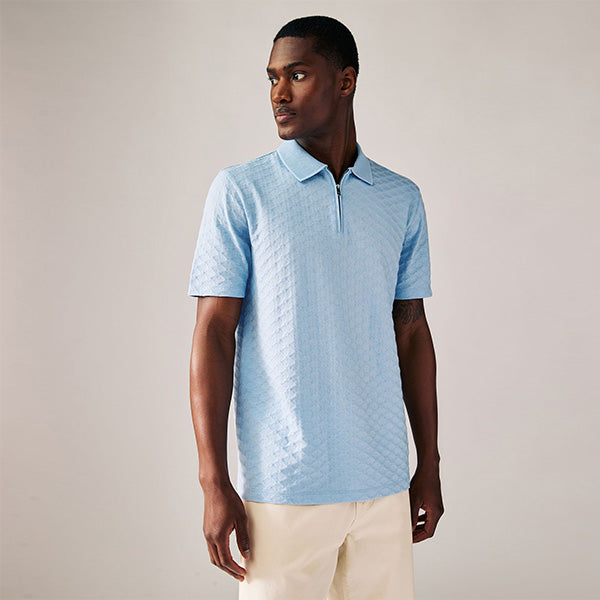 Light Blue Slim Fit Smart Quarter Zip Polo Shirt