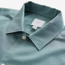 Load image into Gallery viewer, Green Standard Collar Cotton Linen Blend Short Sleeve Shirt
