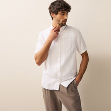 Load image into Gallery viewer, White Standard Collar Cotton Linen Blend Short Sleeve Shirt
