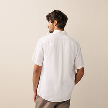 Load image into Gallery viewer, White Standard Collar Cotton Linen Blend Short Sleeve Shirt
