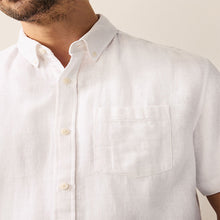 Load image into Gallery viewer, White Standard Collar Cotton Linen Blend Short Sleeve Shirt
