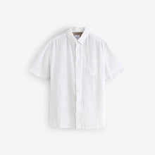 Load image into Gallery viewer, White Standard Collar Cotton Linen Blend Short Sleeve Shirt
