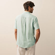 Load image into Gallery viewer, Green Standard Collar Cotton Linen Blend Short Sleeve Shirt
