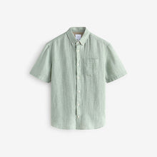 Load image into Gallery viewer, Green Standard Collar Cotton Linen Blend Short Sleeve Shirt
