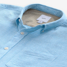 Load image into Gallery viewer, Blue Standard Collar Cotton Linen Blend Short Sleeve Shirt
