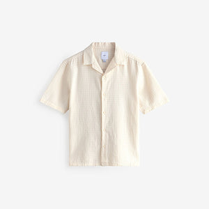 Ecru Short Sleeve Textured Waffle 100% Cotton Shirt