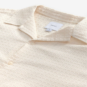 Ecru Short Sleeve Textured Waffle 100% Cotton Shirt