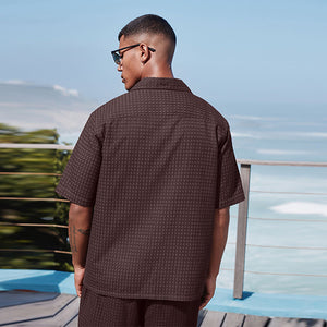 Brown Short Sleeve Textured Waffle 100% Cotton Shirt