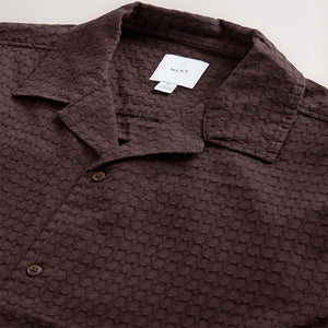 Brown Short Sleeve Textured Waffle 100% Cotton Shirt