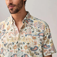 Load image into Gallery viewer, White Short Sleeve Textured Floral Printed 100% Cotton Shirt
