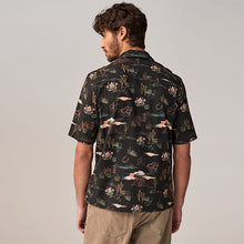 Load image into Gallery viewer, Black Western Style Printed Short Sleeve Shirt With Cuban Collar
