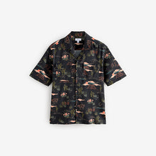Load image into Gallery viewer, Black Western Style Printed Short Sleeve Shirt With Cuban Collar
