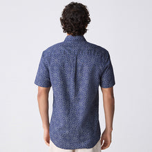 Load image into Gallery viewer, Navy Blue Printed Tile Short Sleeve 100% Cotton Shirt
