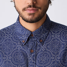 Load image into Gallery viewer, Navy Blue Printed Tile Short Sleeve 100% Cotton Shirt
