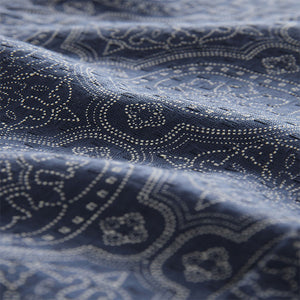 Navy Blue Printed Tile Short Sleeve 100% Cotton Shirt