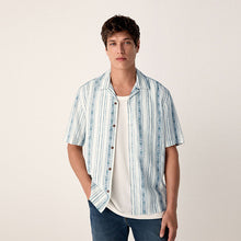 Load image into Gallery viewer, Blue/ White Short Sleeve Textured Stripe Shirt
