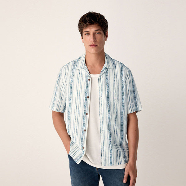 Blue/ White Short Sleeve Textured Stripe Shirt