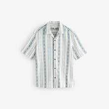 Load image into Gallery viewer, Blue/ White Short Sleeve Textured Stripe Shirt
