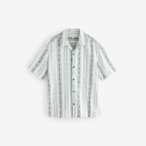 Blue/ White Short Sleeve Textured Stripe Shirt