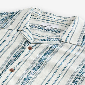 Blue/ White Short Sleeve Textured Stripe Shirt