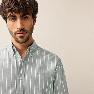Green 100% Cotton Stripe Long Sleeve Oxford Shirt