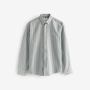 Green 100% Cotton Stripe Long Sleeve Oxford Shirt