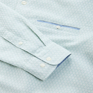 Green Textured Long Sleeve 100% Cotton Shirt