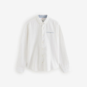 White Textured Long Sleeve 100% Cotton Shirt