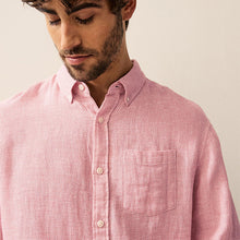 Load image into Gallery viewer, Pink Standard Collar Cotton Linen Blend Long Sleeve Shirt

