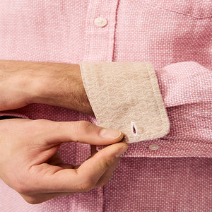 Pink Standard Collar Cotton Linen Blend Long Sleeve Shirt