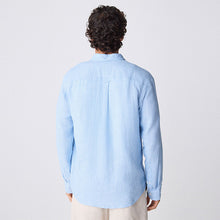 Load image into Gallery viewer, Light Blue Standard Collar Cotton Linen Blend Long Sleeve Shirt
