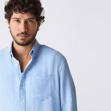 Load image into Gallery viewer, Light Blue Standard Collar Cotton Linen Blend Long Sleeve Shirt

