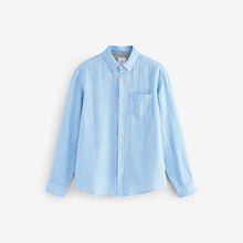Load image into Gallery viewer, Light Blue Standard Collar Cotton Linen Blend Long Sleeve Shirt
