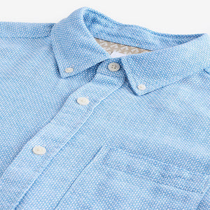 Light Blue Standard Collar Cotton Linen Blend Long Sleeve Shirt
