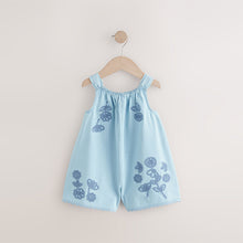 Load image into Gallery viewer, Denim 100% Cotton Flower Embroidered Playsuit (3mths-6yrs)
