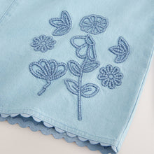 Load image into Gallery viewer, Denim 100% Cotton Flower Embroidered Playsuit (3mths-6yrs)
