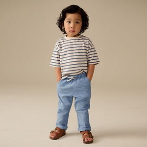 Chambray Blue Regular Fit Linen Blend Pull on Trousers (3mths-6yrs)