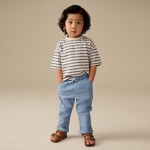 Chambray Blue Regular Fit Linen Blend Pull on Trousers (3mths-6yrs)