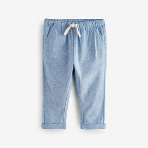 Chambray Blue Regular Fit Linen Blend Pull on Trousers (3mths-6yrs)