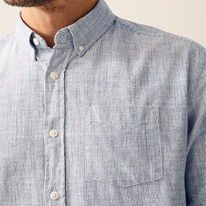 Navy Blue Textured Long Sleeve 100% Cotton Shirt