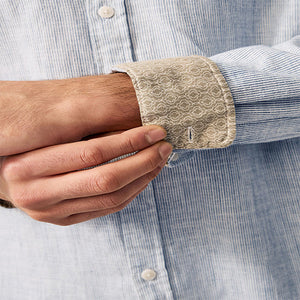 Navy Blue Textured Long Sleeve 100% Cotton Shirt
