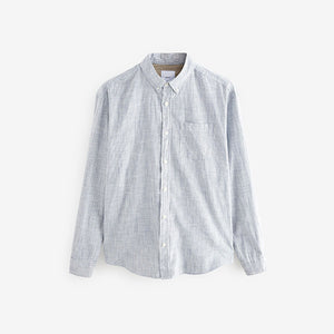 Navy Blue Textured Long Sleeve 100% Cotton Shirt