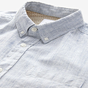 Navy Blue Textured Long Sleeve 100% Cotton Shirt