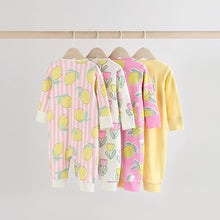 Load image into Gallery viewer, Pink Lemon Baby Two Way Zip Footless 100% Cotton Sleepsuits 4 Pack (0mths-18mth)
